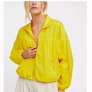 Free People Cropped Vibrant Yellow Windbreaker size Medium